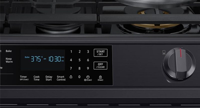 Gas Ranges |  Samsung 6.0 cu. ft. Front Control Slide-in Gas Range with Air Fry – NX60T8511SG Black Gas Ranges Black