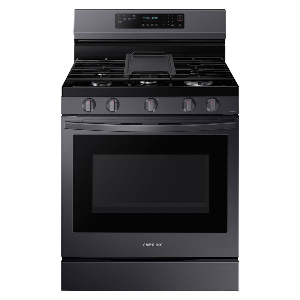 Gas Ranges |  Samsung 6.0 cu. ft. Smart Gas Range w/ Air Fry, Convection+ & Stainless Cooktop – NX60A6711SG Black Gas Ranges Black