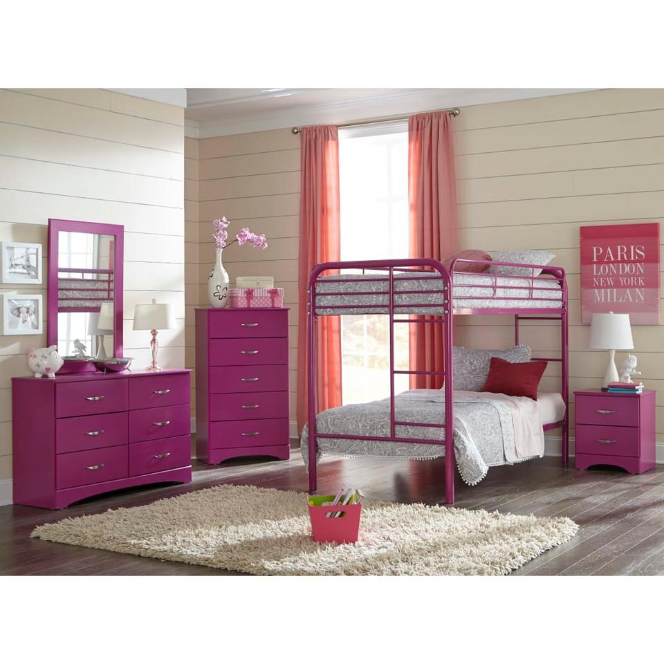 Kids Bedroom Sets |  Sutton Collection Twin over Twin Bunkbed in Raspberry Pink Kids Bedroom Bunk Beds