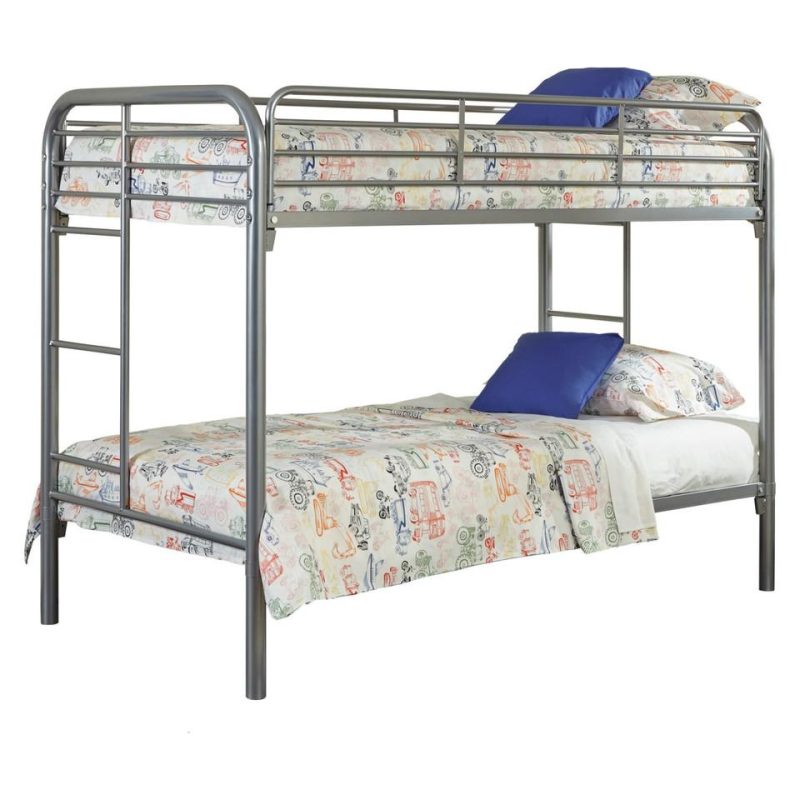 Kids Bedroom Sets |  Sutton Collection Twin over Twin Bunkbed in Silver Gray Bunk Beds Bunk Beds