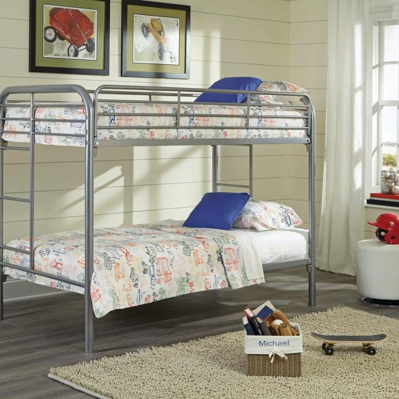 Kids Bedroom Sets |  Sutton Collection Twin over Twin Bunkbed in Silver Gray Bunk Beds Bunk Beds