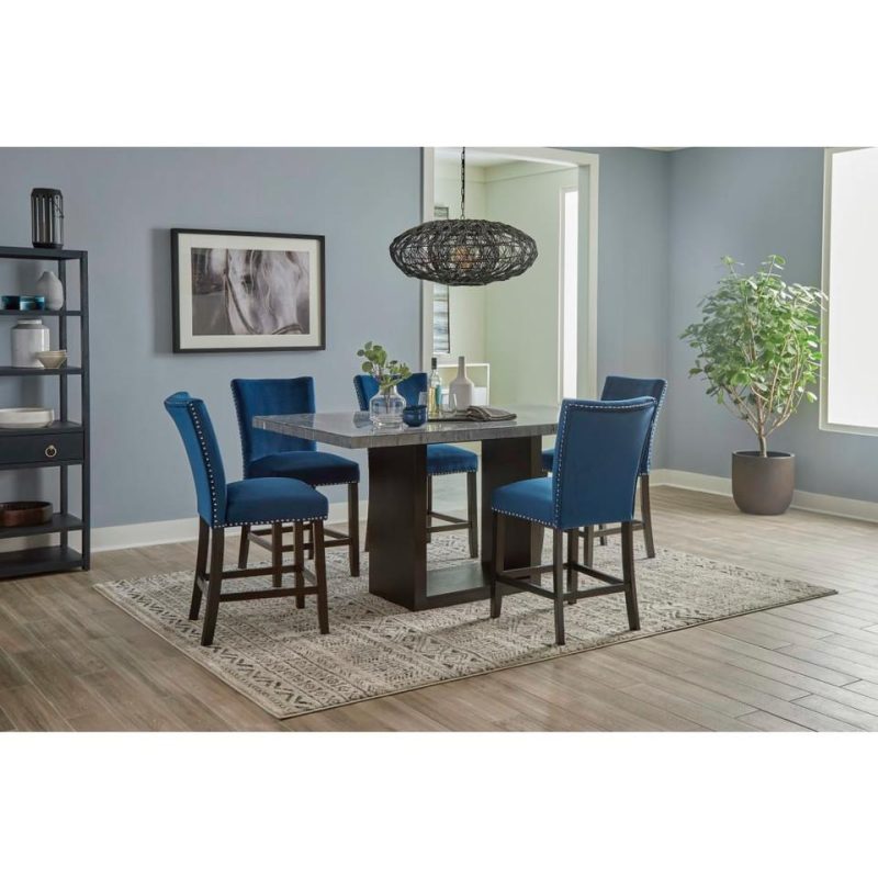 Kitchen and Dining Sets |  Milan Blue Velvet Counter Height 5pc Dining Set Blue Dining Room Furniture Blue