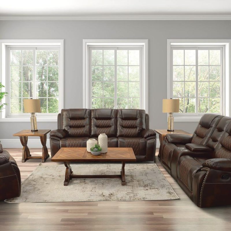 Living Room Sets |  Commander Sofa & Loveseat Brown Living Room Furniture Brown