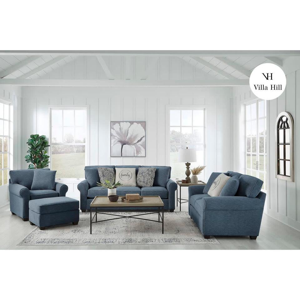 Living Room Sets |  Crestview Rolled Arm Blue 2-pc sofa & loveseat Blue Living Room Furniture Blue