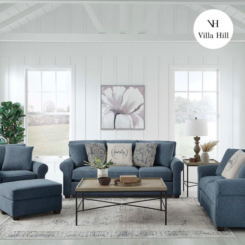 Living Room Sets |  Crestview Rolled Arm Blue 2-pc sofa & loveseat Blue Living Room Furniture Blue