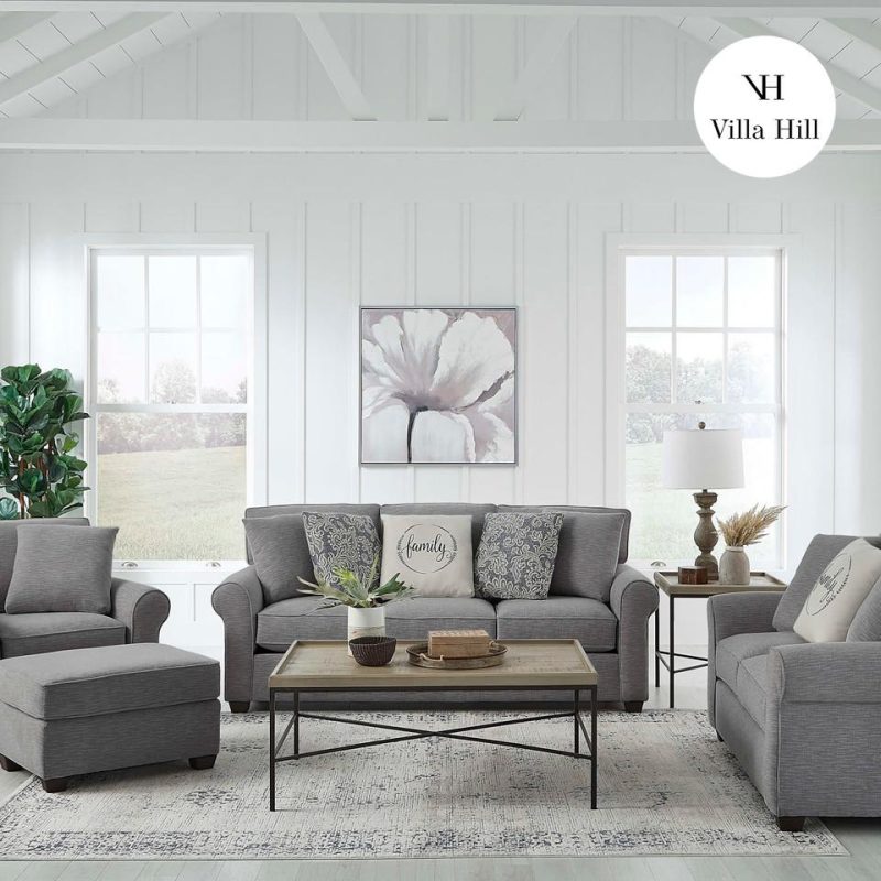 Living Room Sets |  Crestview Rolled Arm Graphite 2-pc sofa & loveseat Gray Living Room Furniture Gray