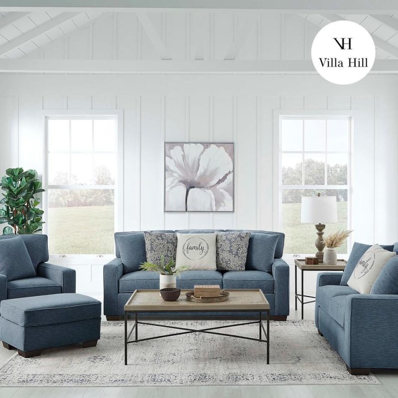 Living Room Sets |  Crestview Track Arm Blue 2-pc sofa & loveseat Blue Living Room Furniture Blue