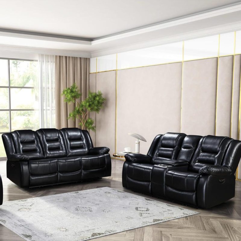 Living Room Sets |  Nixon Sofa & Loveseat Black Living Room Furniture Black