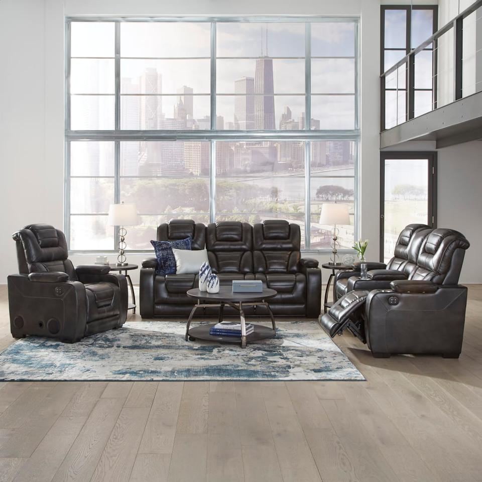 Living Room Sets |  Titanium Elite Charcoal Reclining Sofa & Loveseat Gray Living Room Furniture Gray