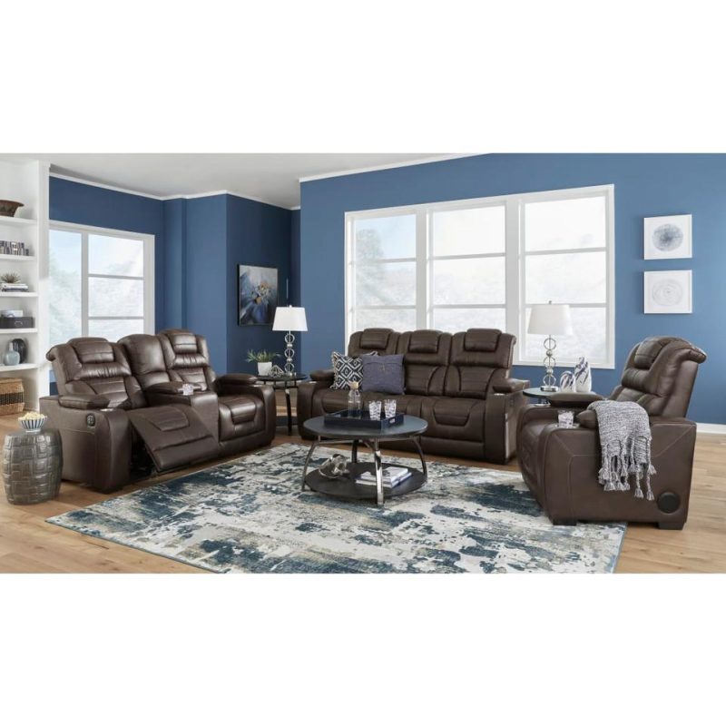 Living Room Sets |  Titanium Power Reclining Sofa & Loveseat Brown Living Room Furniture Brown