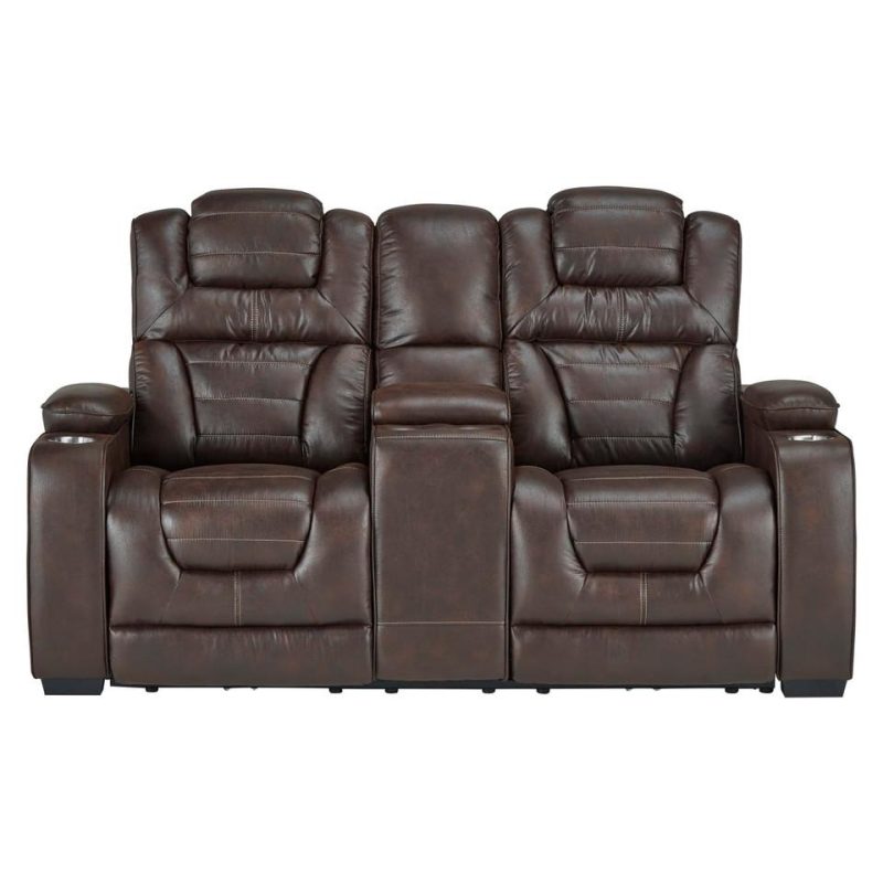 Living Room Sets |  Titanium Power Reclining Sofa & Loveseat Brown Living Room Furniture Brown