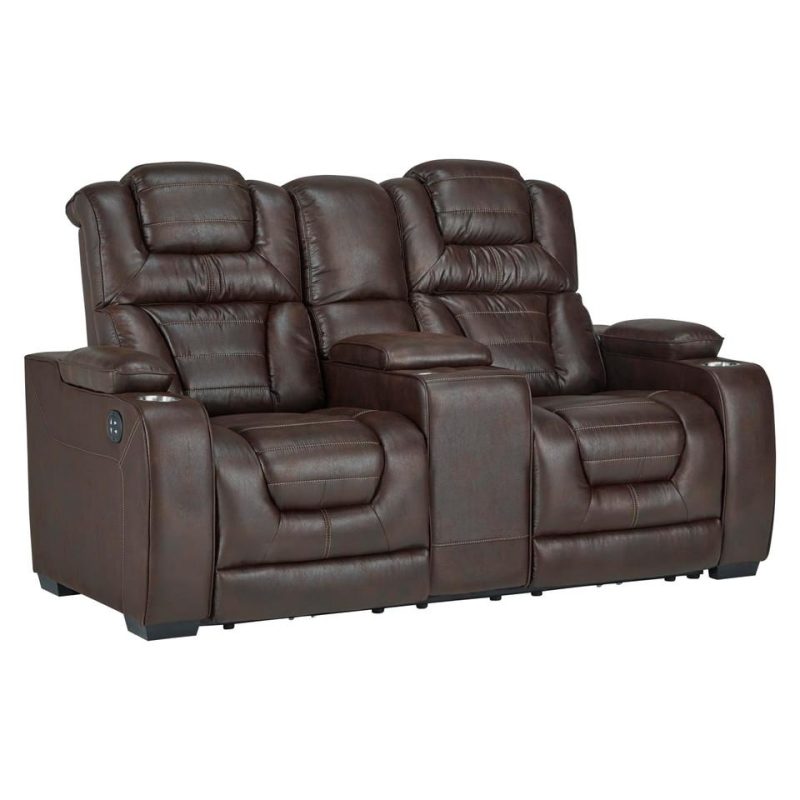 Living Room Sets |  Titanium Power Reclining Sofa & Loveseat Brown Living Room Furniture Brown