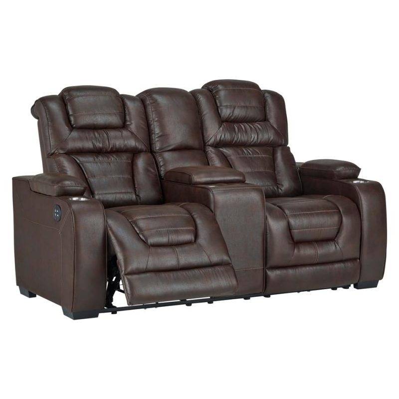 Living Room Sets |  Titanium Power Reclining Sofa & Loveseat Brown Living Room Furniture Brown