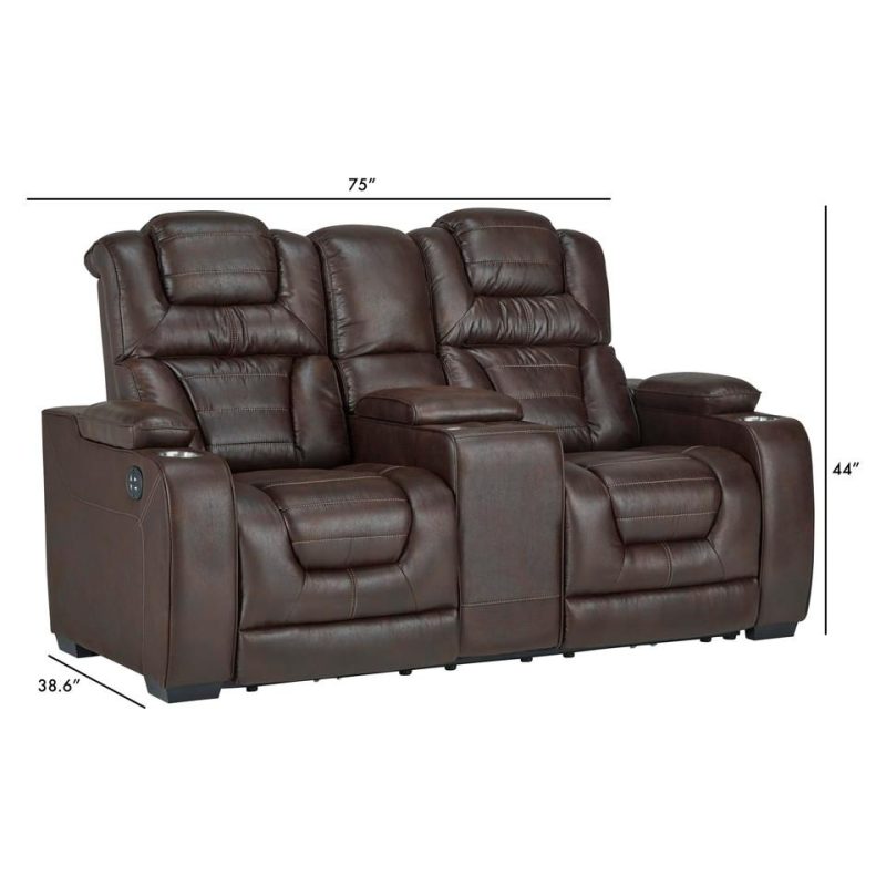 Living Room Sets |  Titanium Power Reclining Sofa & Loveseat Brown Living Room Furniture Brown