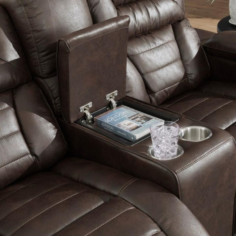 Living Room Sets |  Titanium Power Reclining Sofa & Loveseat Brown Living Room Furniture Brown