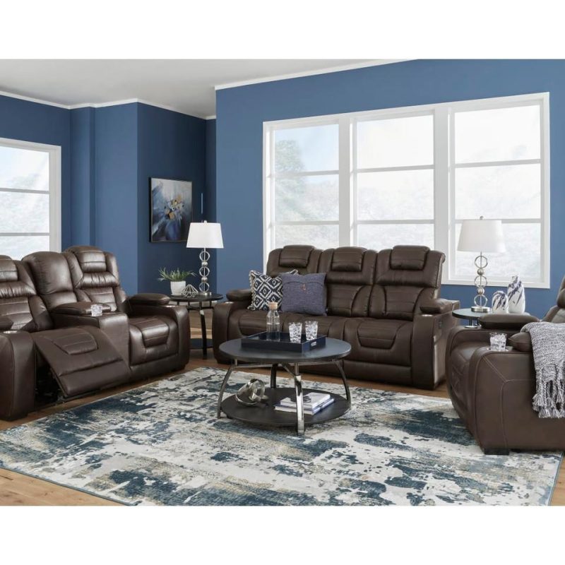 Living Room Sets |  Titanium Power Reclining Sofa & Loveseat Brown Living Room Furniture Brown