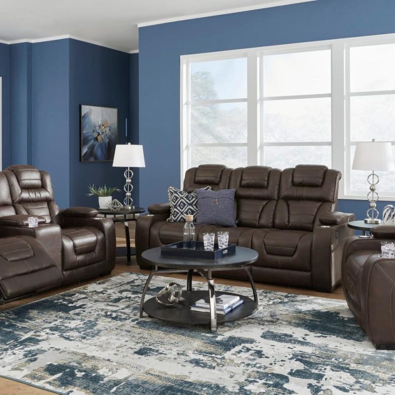 Living Room Sets |  Titanium Power Reclining Sofa & Loveseat Brown Living Room Furniture Brown