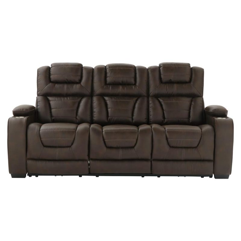 Living Room Sets |  Titanium Power Reclining Sofa & Loveseat Brown Living Room Furniture Brown