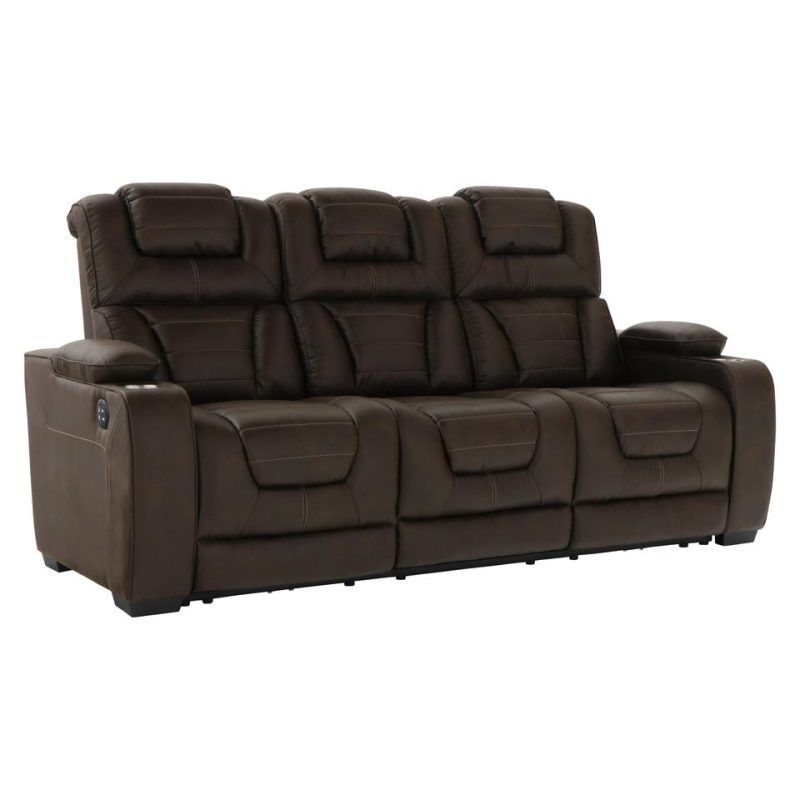 Living Room Sets |  Titanium Power Reclining Sofa & Loveseat Brown Living Room Furniture Brown