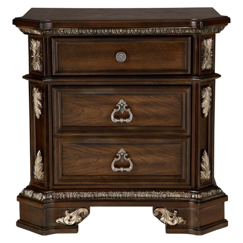 Nightstands |  Geneva Collection Medium Oak Poplar & Oak Nightstand Brown Bedroom Furniture Brown