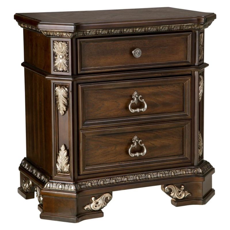 Nightstands |  Geneva Collection Medium Oak Poplar & Oak Nightstand Brown Bedroom Furniture Brown