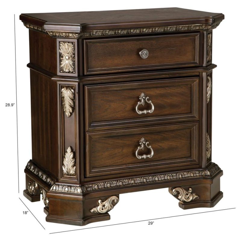 Nightstands |  Geneva Collection Medium Oak Poplar & Oak Nightstand Brown Bedroom Furniture Brown