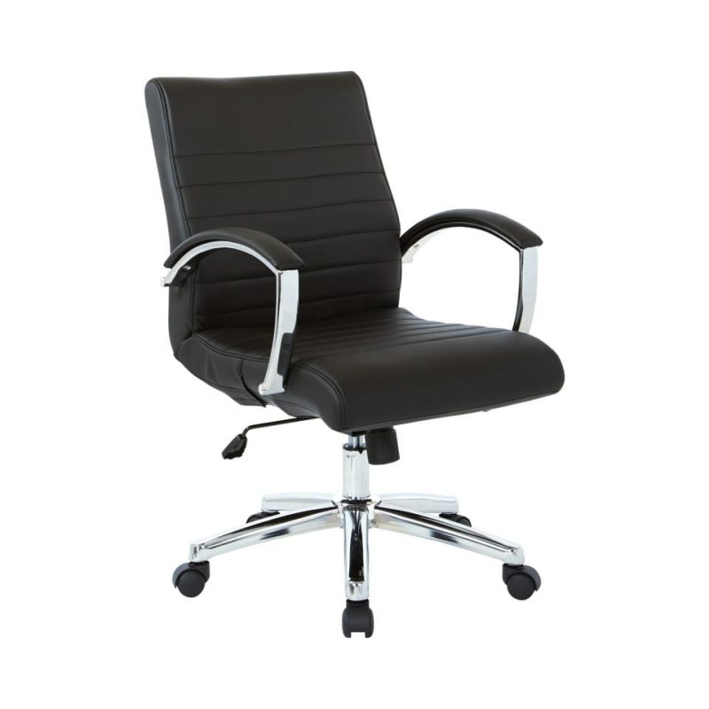 Office Chairs |  Executive Low Back Chair in Black Faux Leather with Chrome Arms and Base K/D Black Home Office Furniture Black