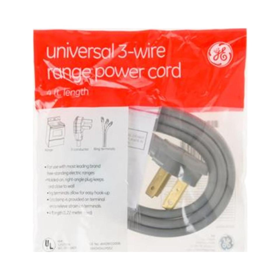 Range Accessories |  GE® 3-wire, 4′ length Range Cord  – 40-amp cord (WX09X10006) Gray Parts & Accessories Gray