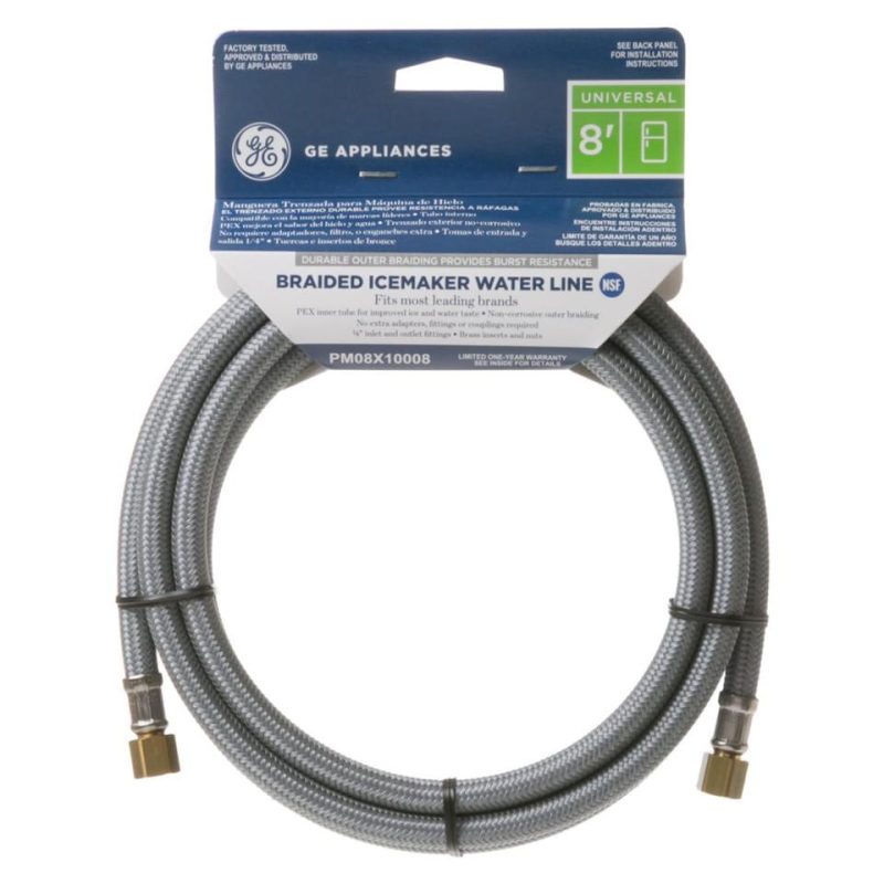 Refrigerator Accessories |  GE® 8’ Universal Braided Water Line for Icemaker and/or Dispenser (PM08X10008) Silver Parts & Accessories Refrigerator Accessories