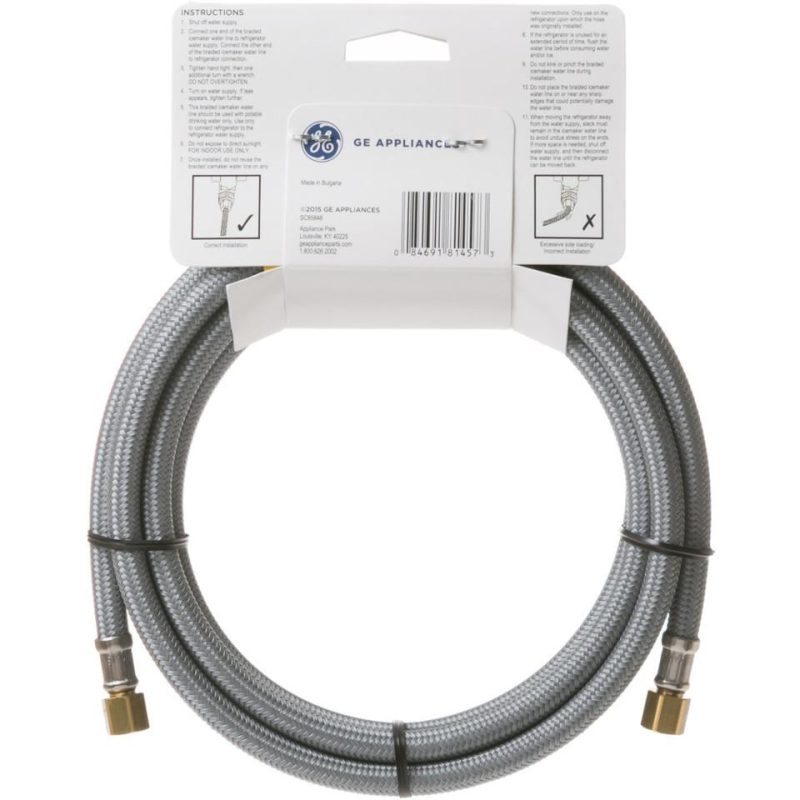 Refrigerator Accessories |  GE® 8’ Universal Braided Water Line for Icemaker and/or Dispenser (PM08X10008) Silver Parts & Accessories Refrigerator Accessories