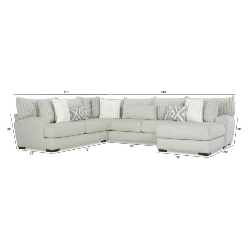 Sectionals |  Bristol 3-Pc Sectional W Right Chaise White Living Room Furniture Sectionals