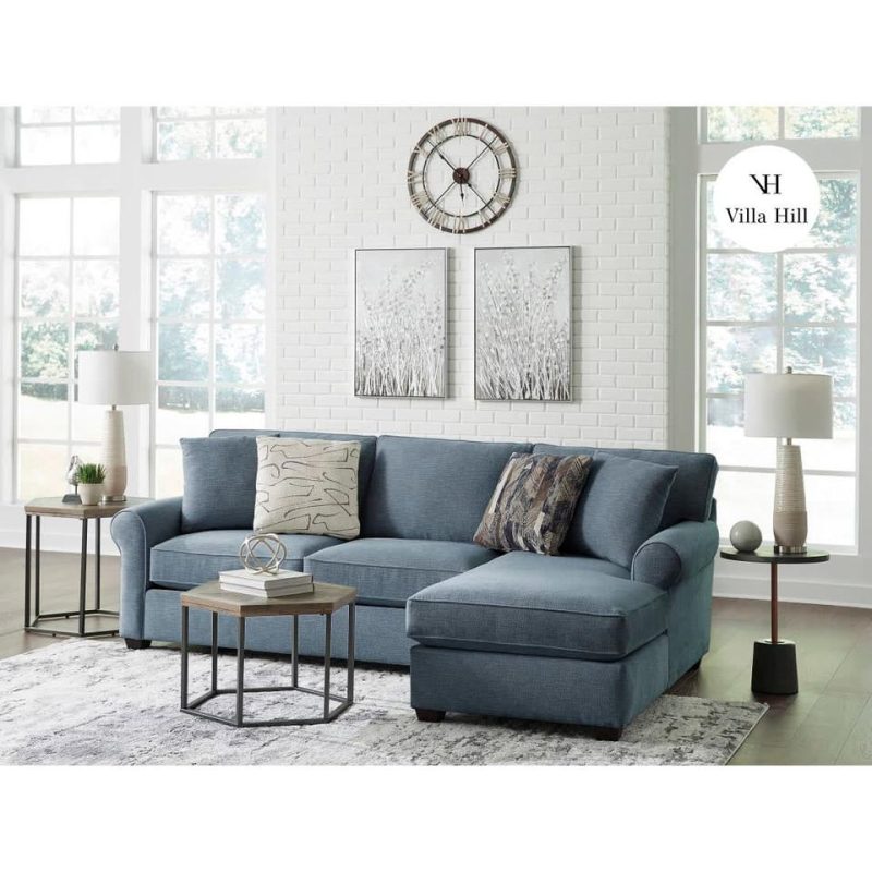 Sectionals |  Crestview Rolled Arm Blue 2-pc sectional w/ right chaise Blue Living Room Furniture Blue