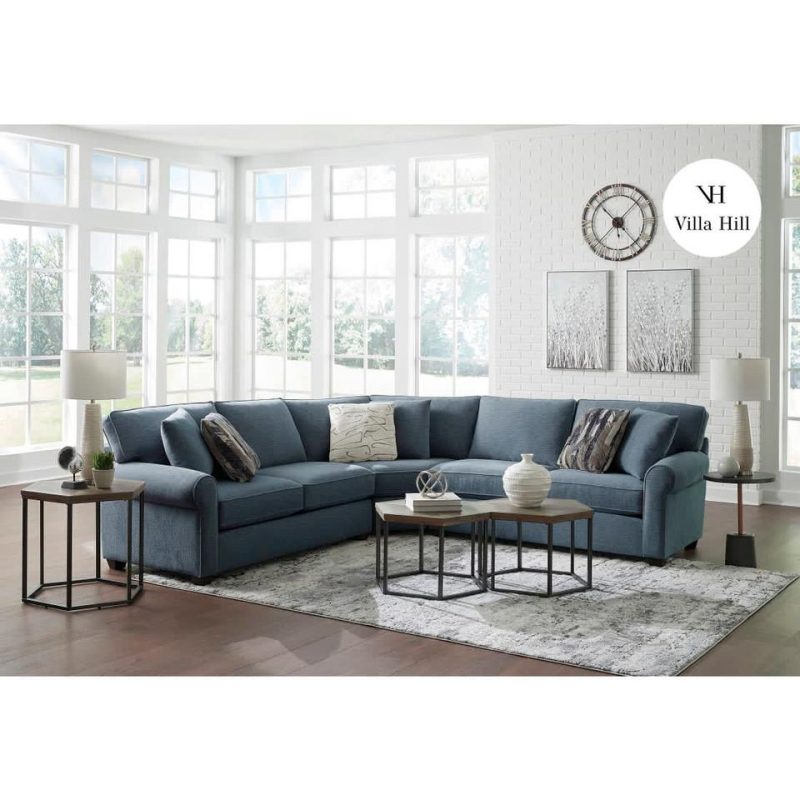 Sectionals |  Crestview Rolled Arm Blue 3-pc Medium sectional Blue Living Room Furniture Blue