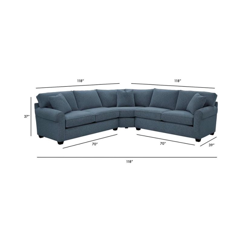 Sectionals |  Crestview Rolled Arm Blue 3-pc Medium sectional Blue Living Room Furniture Blue