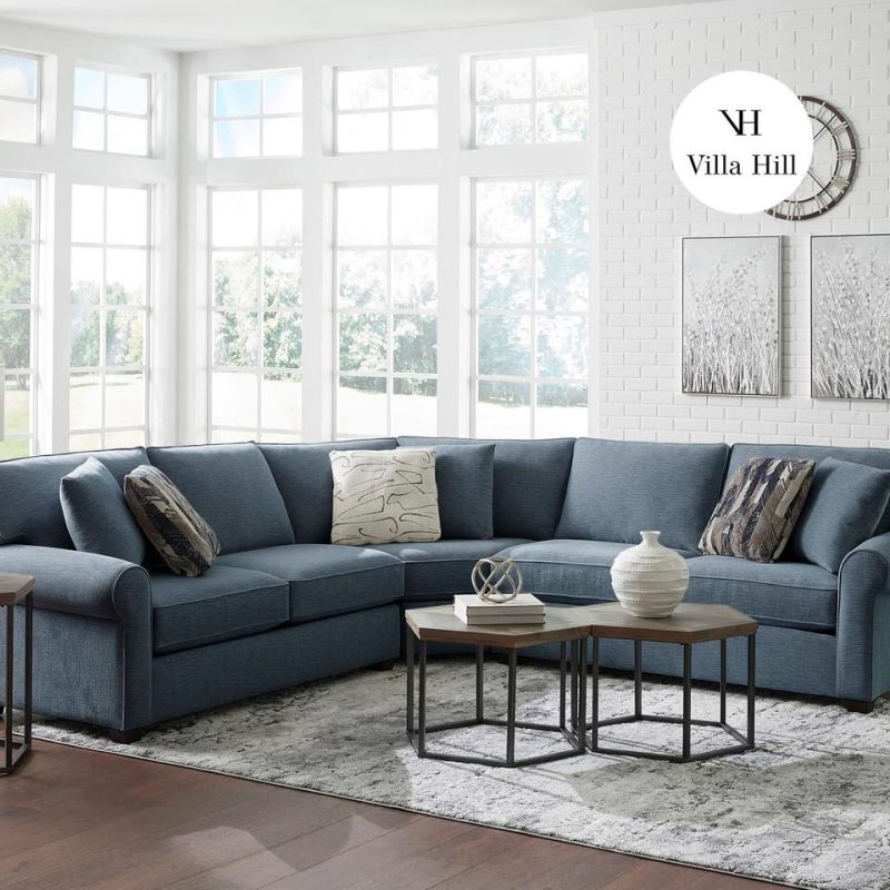 Sectionals |  Crestview Rolled Arm Blue 3-pc Medium sectional Blue Living Room Furniture Blue