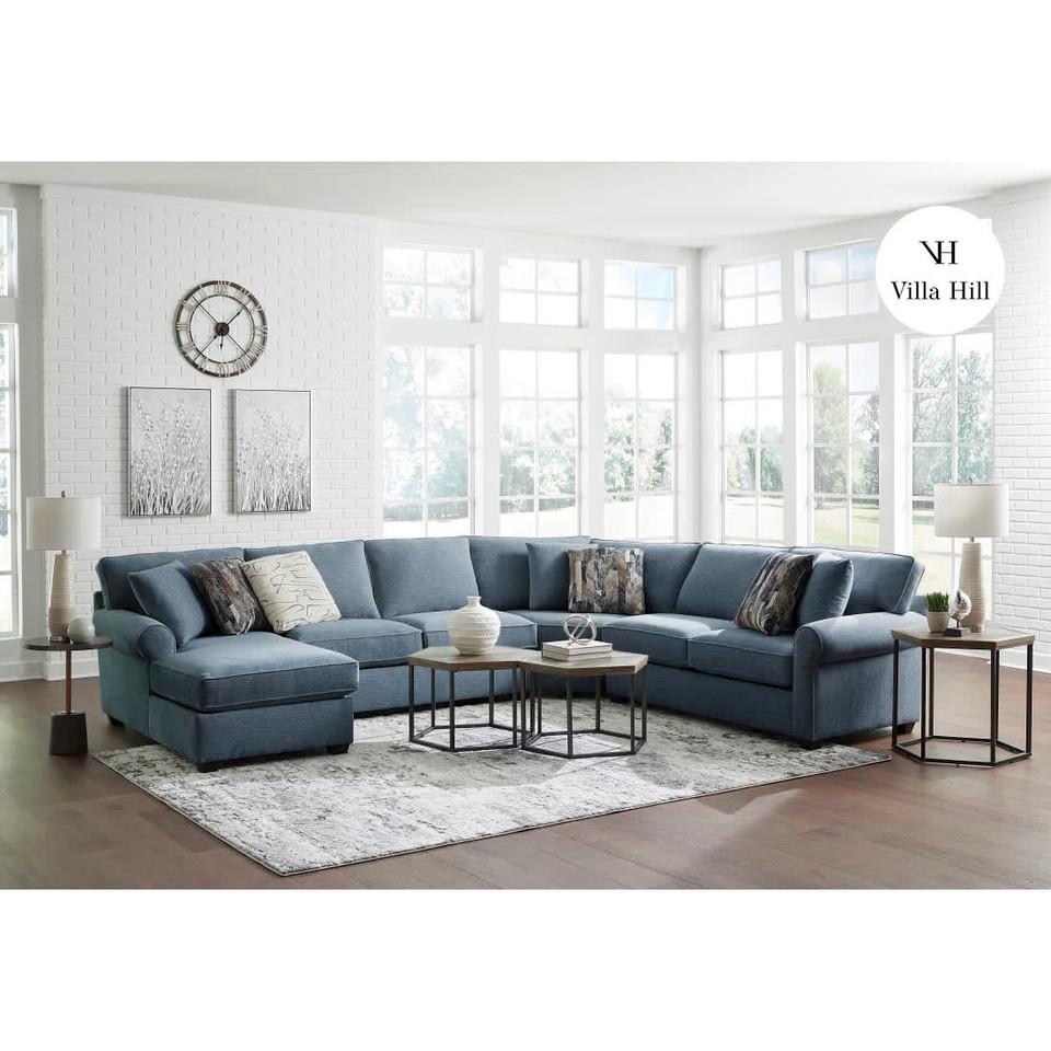 Sectionals |  Crestview Rolled Arm Blue 4-pc sectional w/ left chaise Blue Living Room Furniture Blue