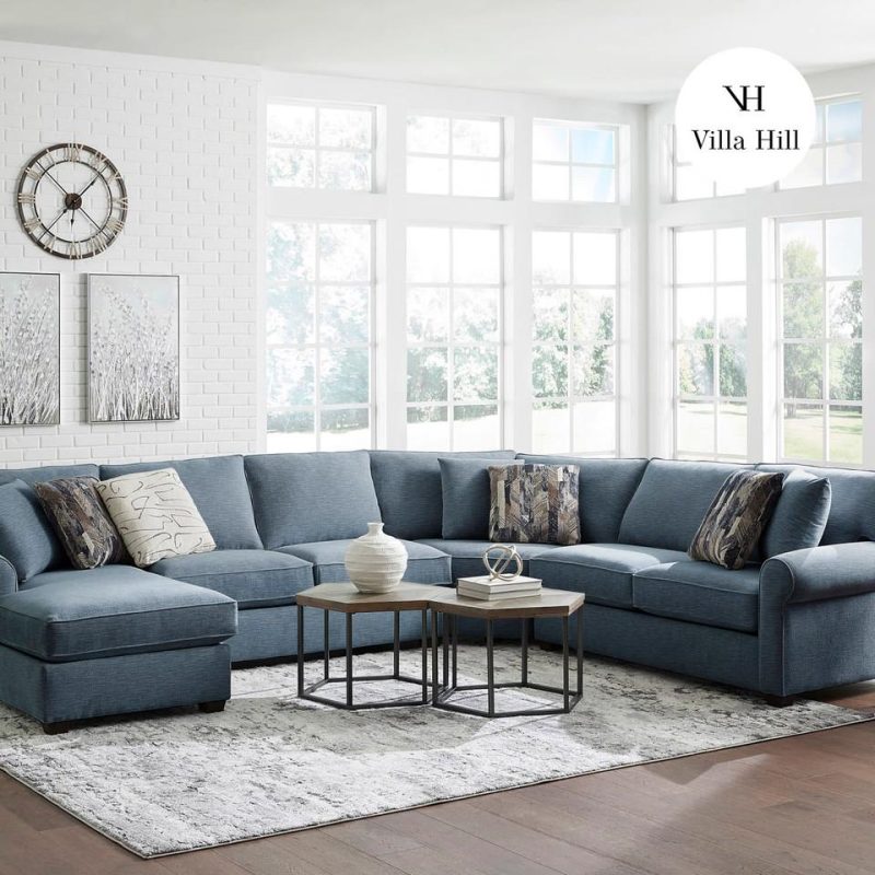 Sectionals |  Crestview Rolled Arm Blue 4-pc sectional w/ left chaise Blue Living Room Furniture Blue