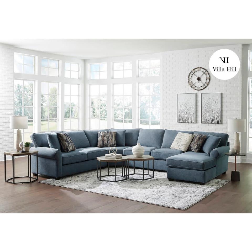 Sectionals |  Crestview Rolled Arm Blue 4-pc sectional w/ right chaise Blue Living Room Furniture Blue