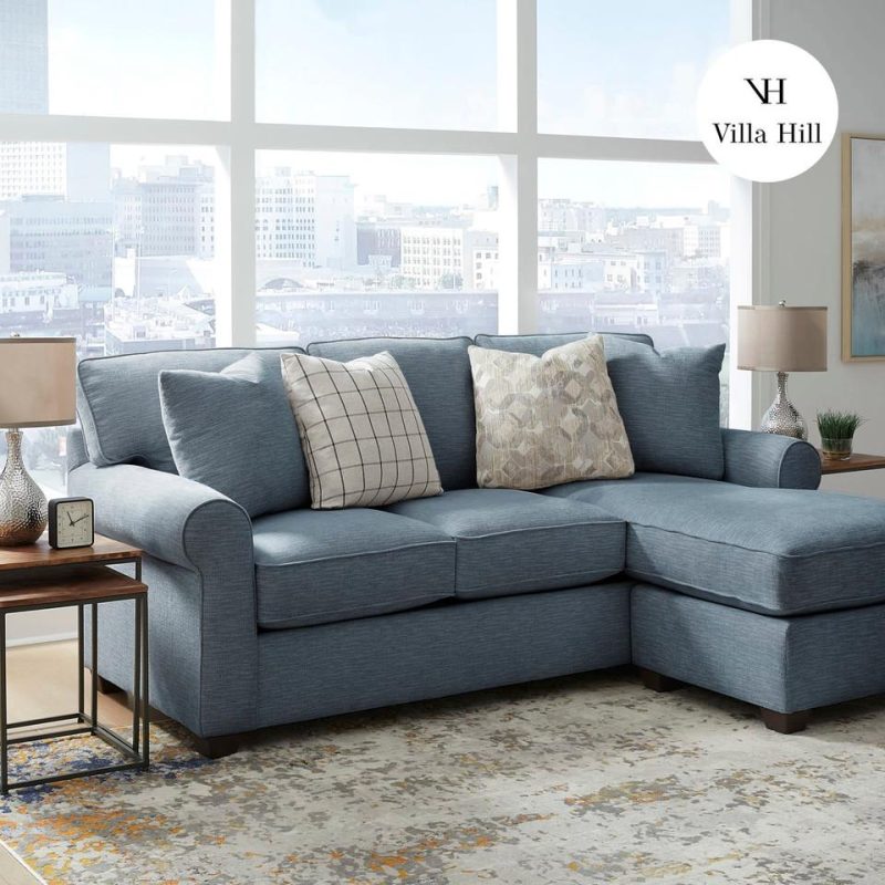 Sectionals |  Crestview Rolled Arm Blue Sofa Chaise Blue Living Room Furniture Blue