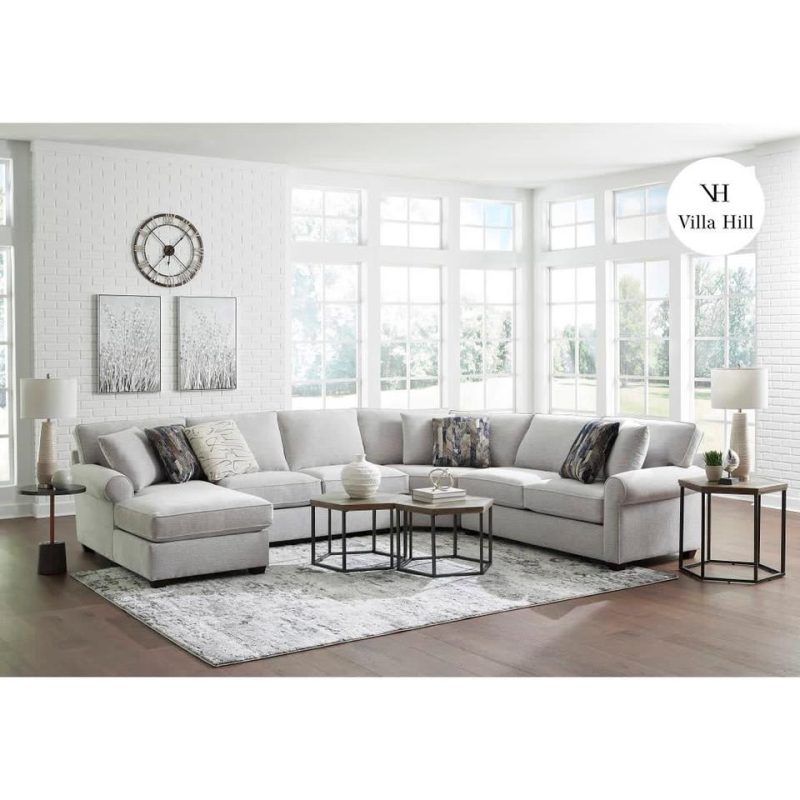 Sectionals |  Crestview Rolled Arm Granite 4-pc sectional w/ left chaise Gray Living Room Furniture Gray