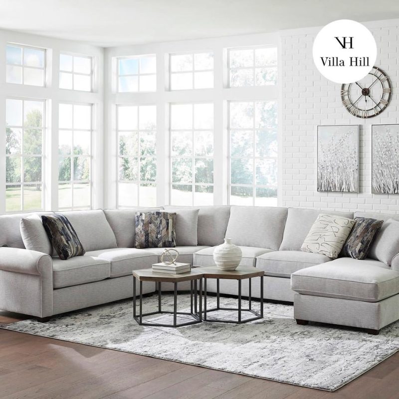 Sectionals |  Crestview Rolled Arm Granite 4-pc sectional w/ right chaise Gray Living Room Furniture Gray