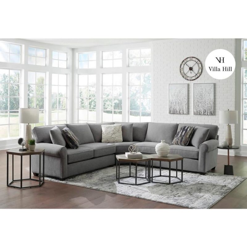 Sectionals |  Crestview Rolled Arm Graphite 3-pc Medium sectional Gray Living Room Furniture Gray