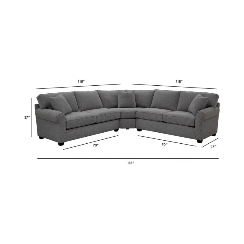 Sectionals |  Crestview Rolled Arm Graphite 3-pc Medium sectional Gray Living Room Furniture Gray