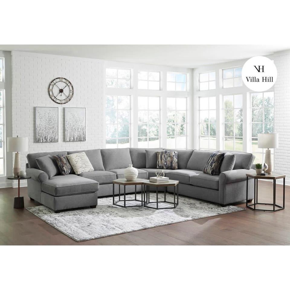 Sectionals |  Crestview Rolled Arm Graphite 4-pc sectional w/ left chaise Gray Living Room Furniture Gray