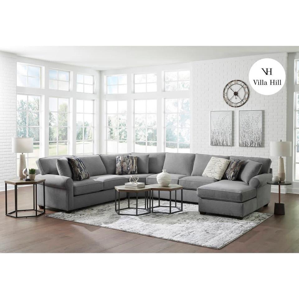 Sectionals |  Crestview Rolled Arm Graphite 4-pc sectional w/ right chaise Gray Living Room Furniture Gray