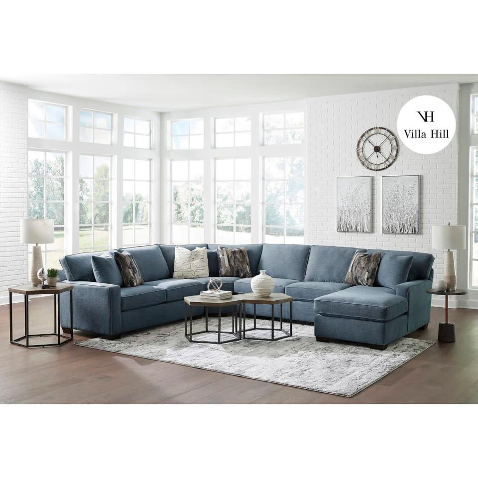 Sectionals |  Crestview Track Arm Blue 4-pc sectional w/ right chaise Blue Living Room Furniture Blue