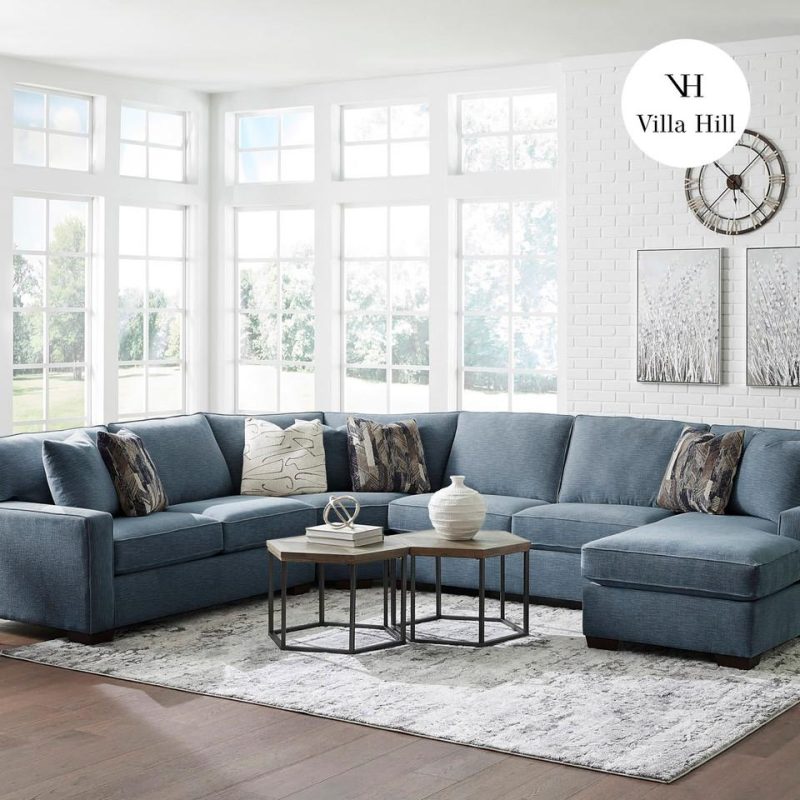 Sectionals |  Crestview Track Arm Blue 4-pc sectional w/ right chaise Blue Living Room Furniture Blue