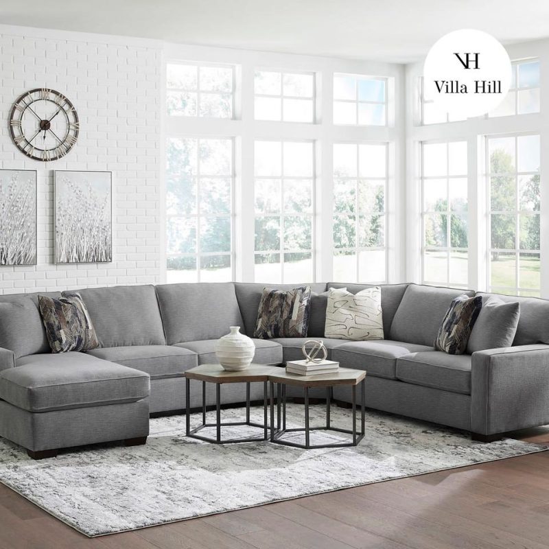 Sectionals |  Crestview Track Arm Graphite 4-pc sectional w/ left chaise Gray Living Room Furniture Gray