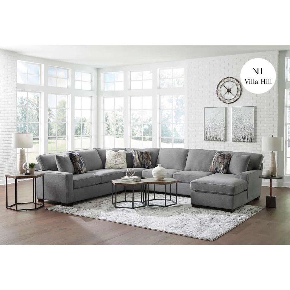 Sectionals |  Crestview Track Arm Graphite 4-pc sectional w/ right chaise Gray Living Room Furniture Gray