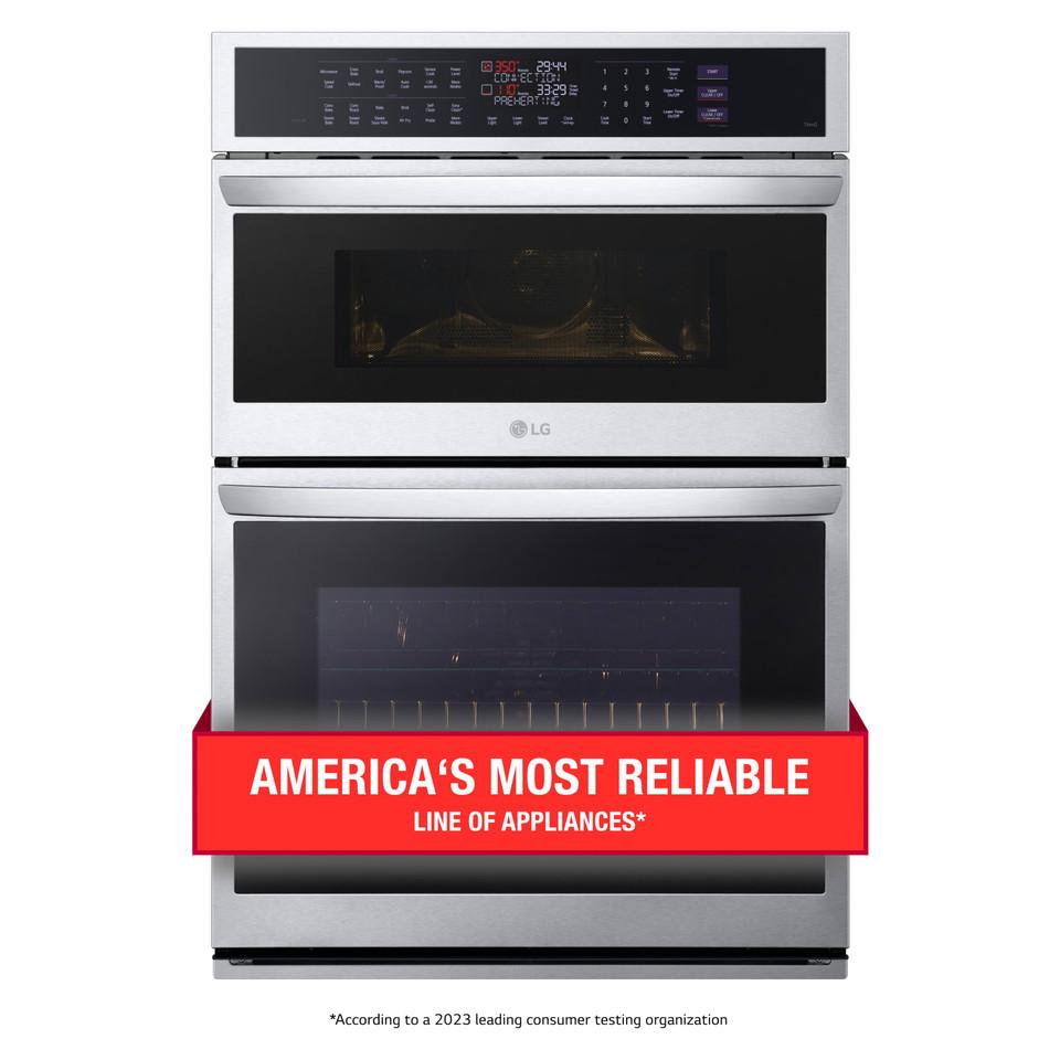 Single Ovens |  LG 30” Smart Combination Double Wall Oven with InstaView®, True Convection, Air Fry and Steam Sous Vide – WCEP6427F Stainless Steel Single Ovens Single Ovens